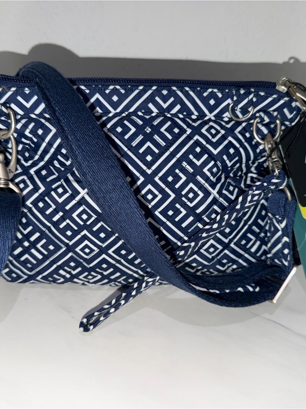 Quilted Geometric Crossbody Bag in Navy and White